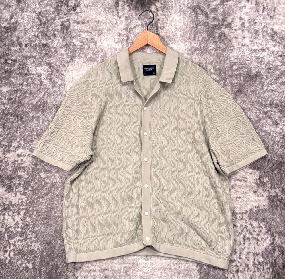 Abercrombie & Fitch Sweater Knit Shirt XL Mens Green Wave Camp Collar